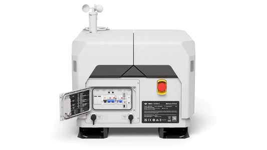 DJI Dock 2 closed with side panel open.