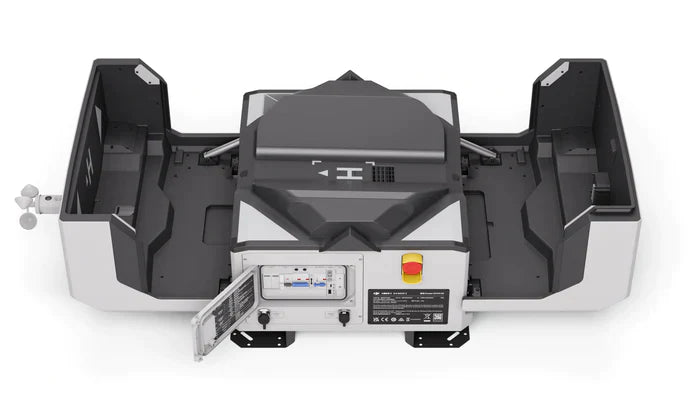 DJI Dock 2 open with side panel open, without drone.