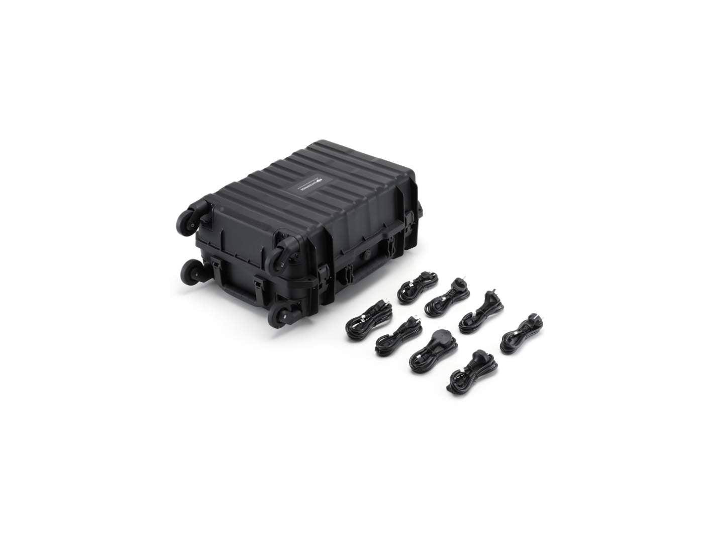 DJI BS100 Intelligent Battery Station closed and displayed on an angle with its cables.