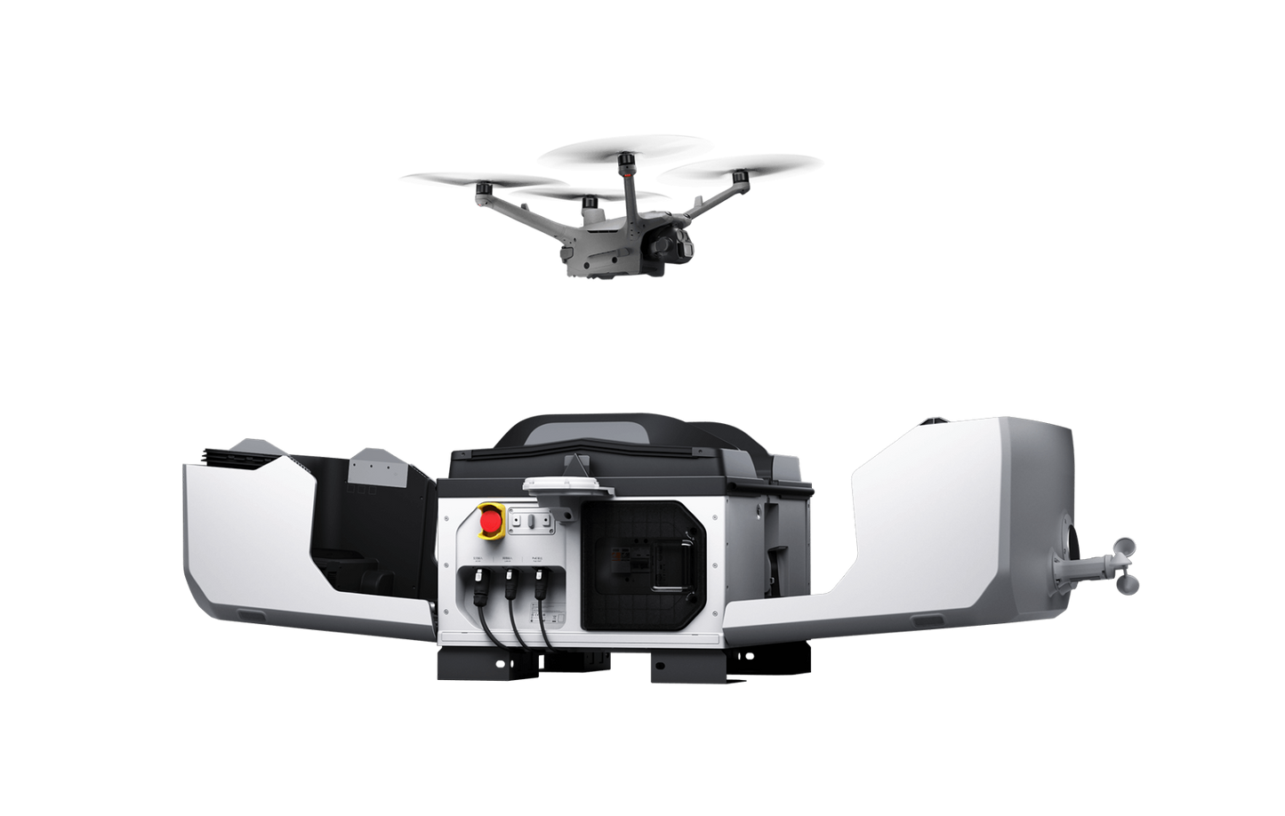 DJI Dock 3 with a DJI Matrice 4D flying above it