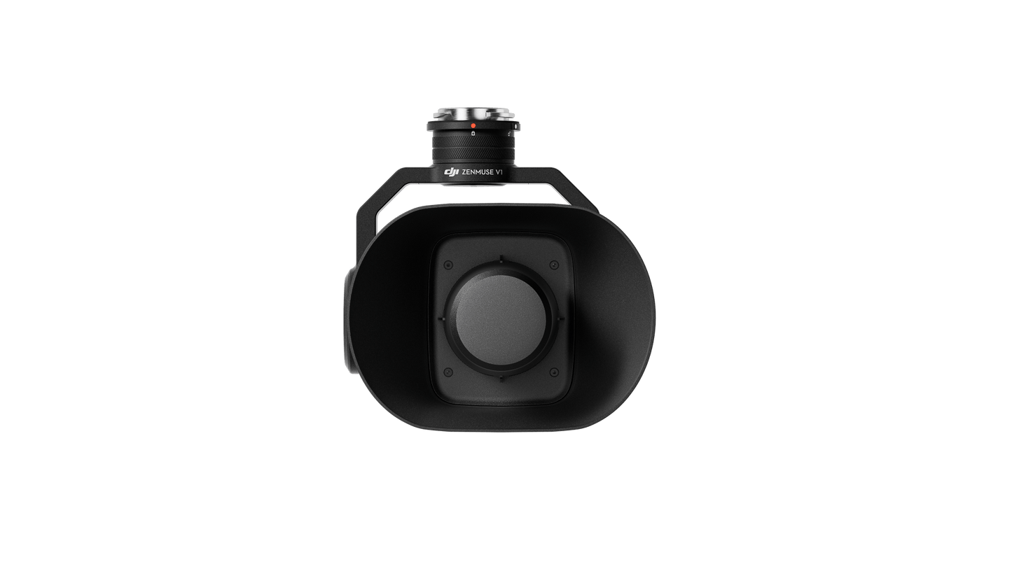 The DJI Zenmuse V1 speaker facing forward.