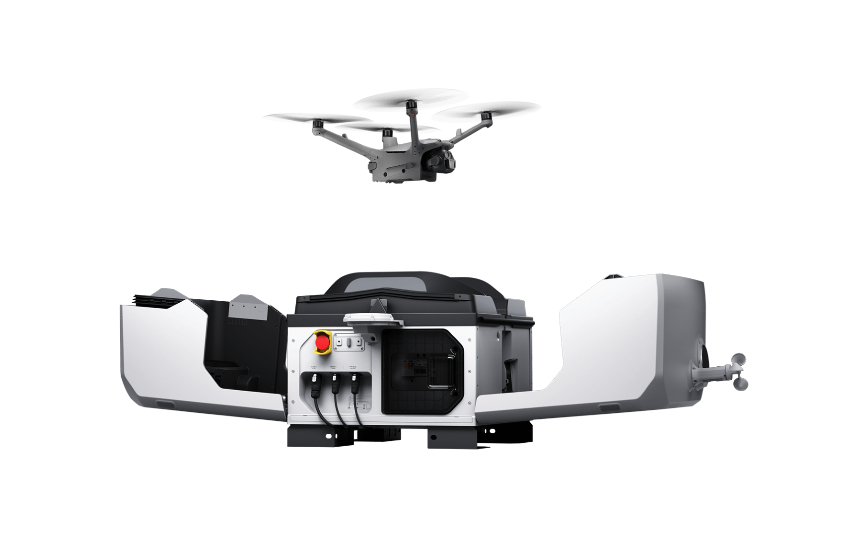 DJI Dock 3 with a DJI Matrice 4D flying above it