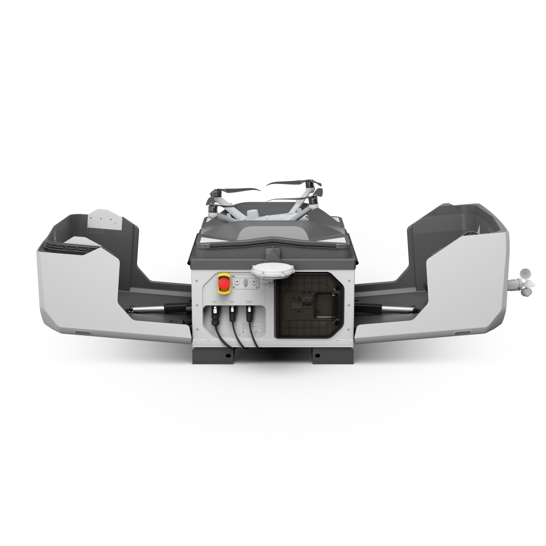 DJI Dock 3 open with a DJI Matrice 4D series drone.